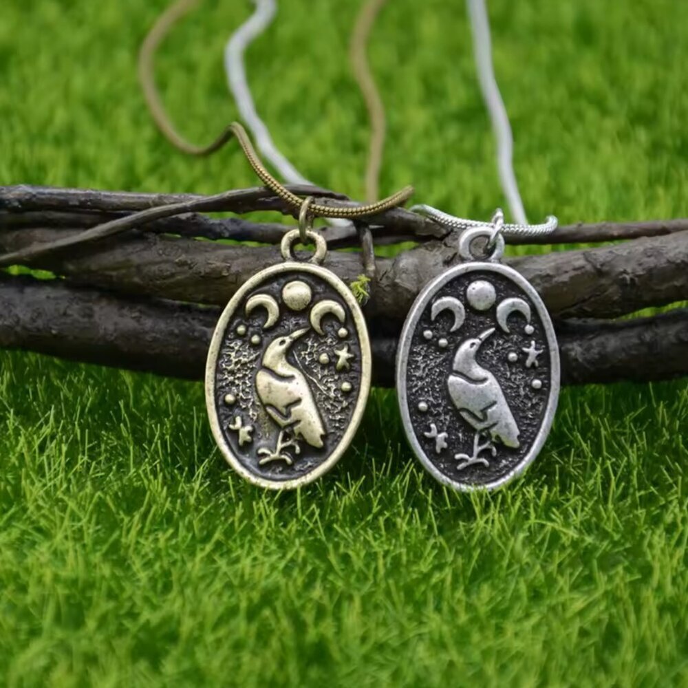 Raven Triple Moon Pendant Necklace - Antique Silver or Bronze Tone #1536 1537